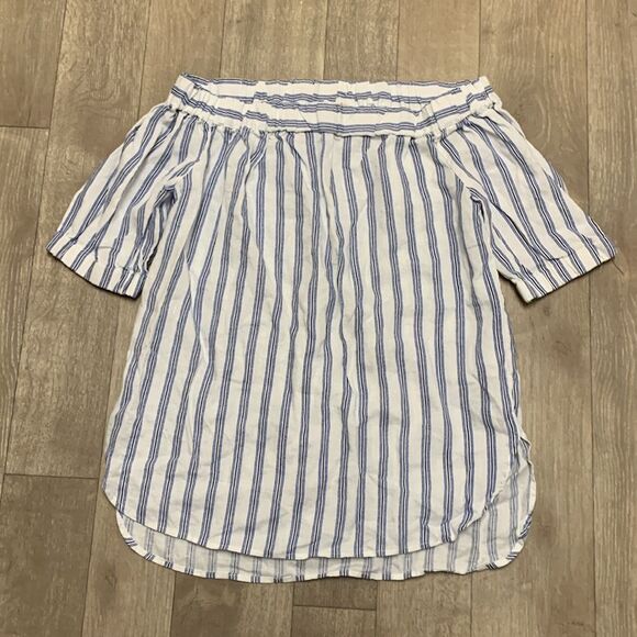 Womens‎ Michael Michael Kors 100% Linen Off Shoulder Striped Ribbed Top Shirt - Picture 1 of 7